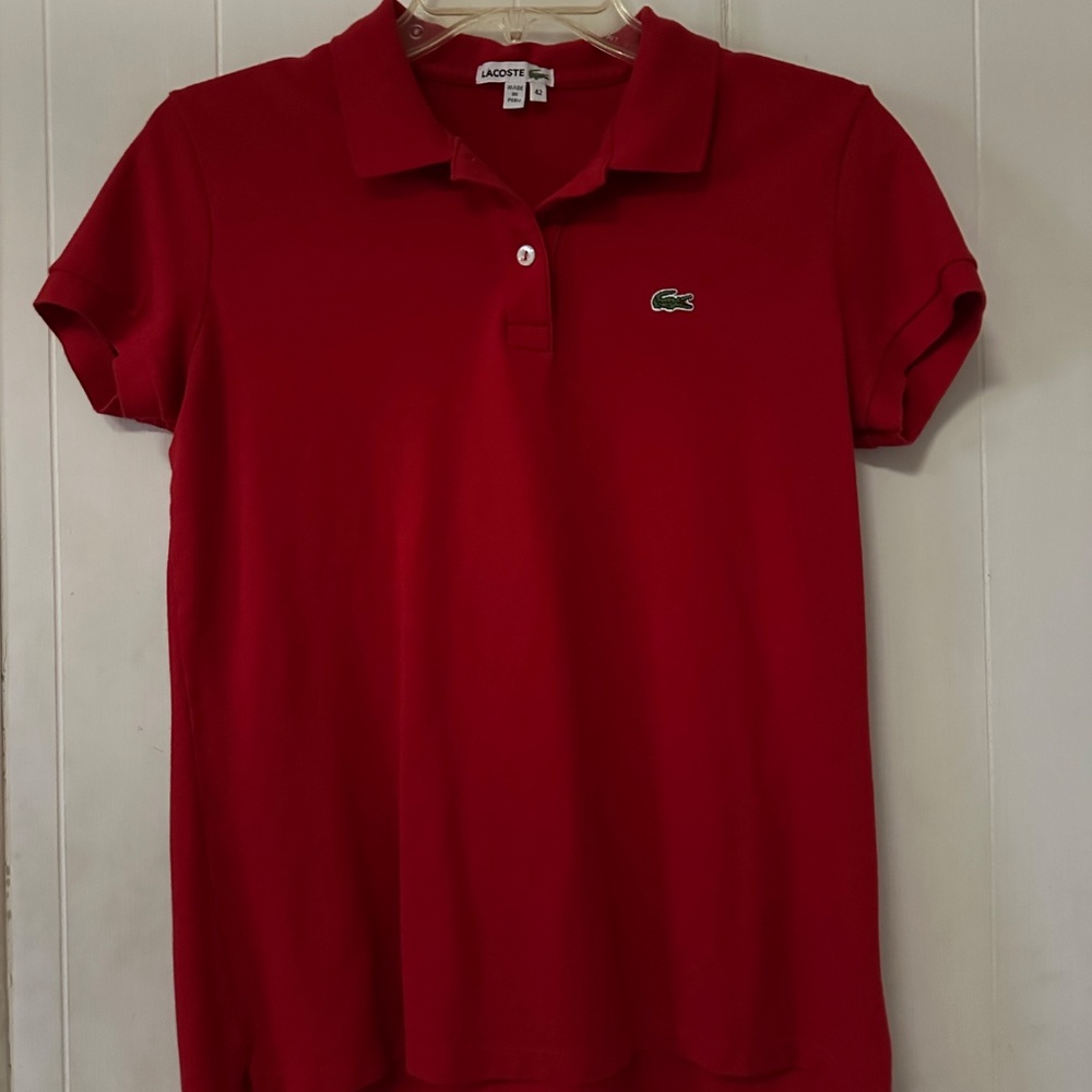 Ladies Lacoste Red Polo Shirt Top Size 42